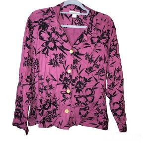 Original Island Sport Floral Button Front‎ Blouse Purple Black Size Large